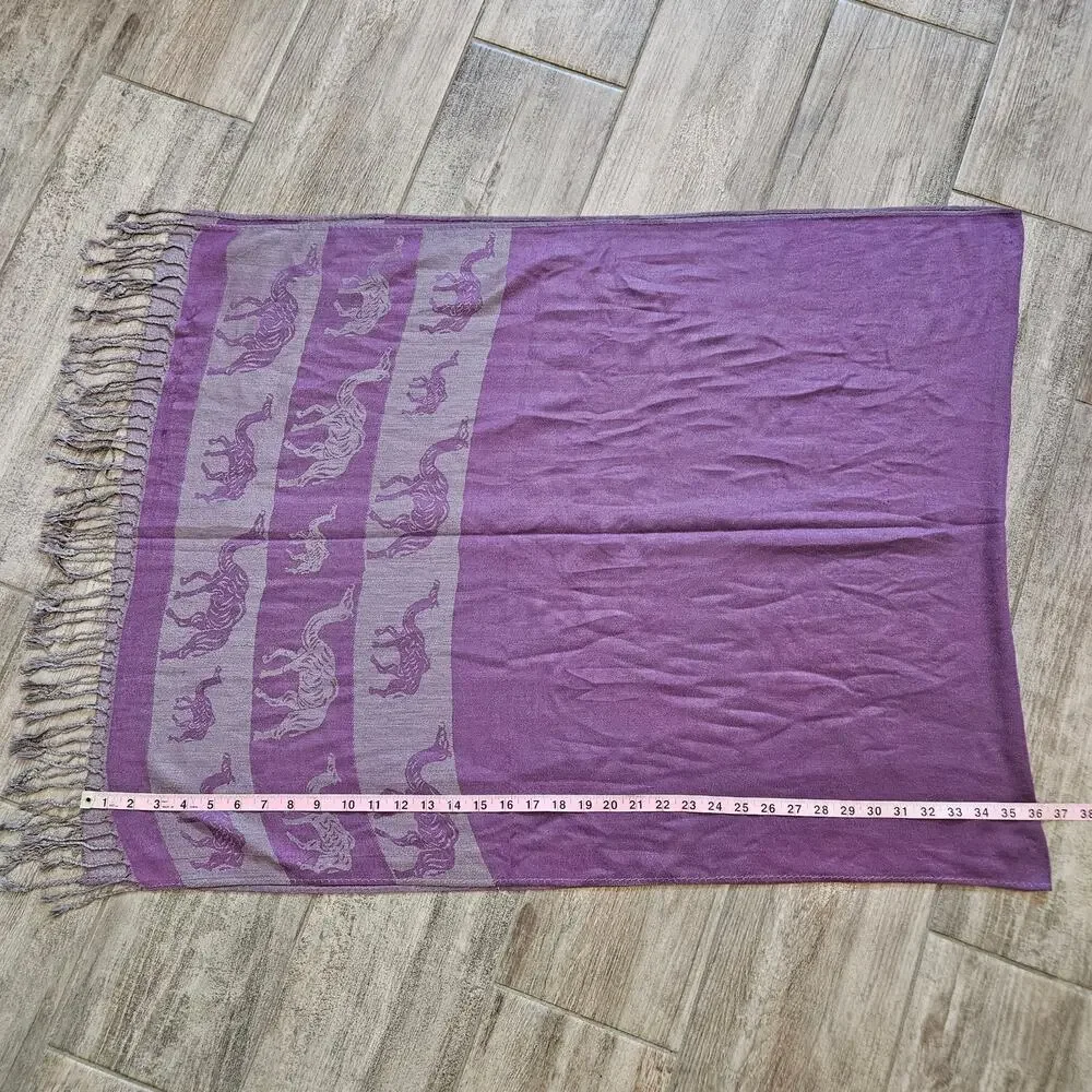 Golden Sky 100% Cashmere Scarf Purple Grey Camel‎ Print Shawl Wrap Winter Fall